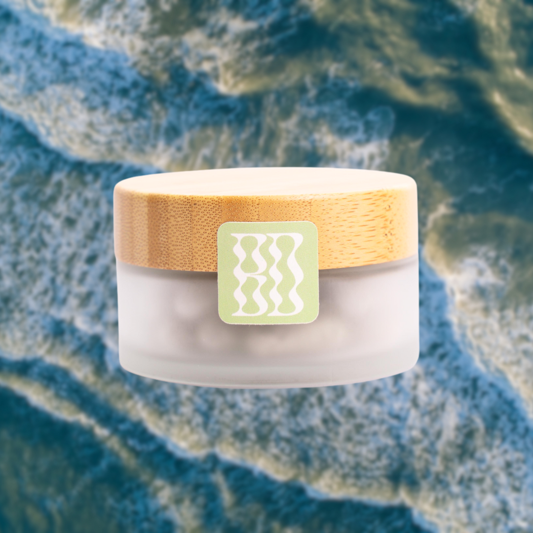 booni doon's CALM Cleansing Capsules on blurred image of ocean